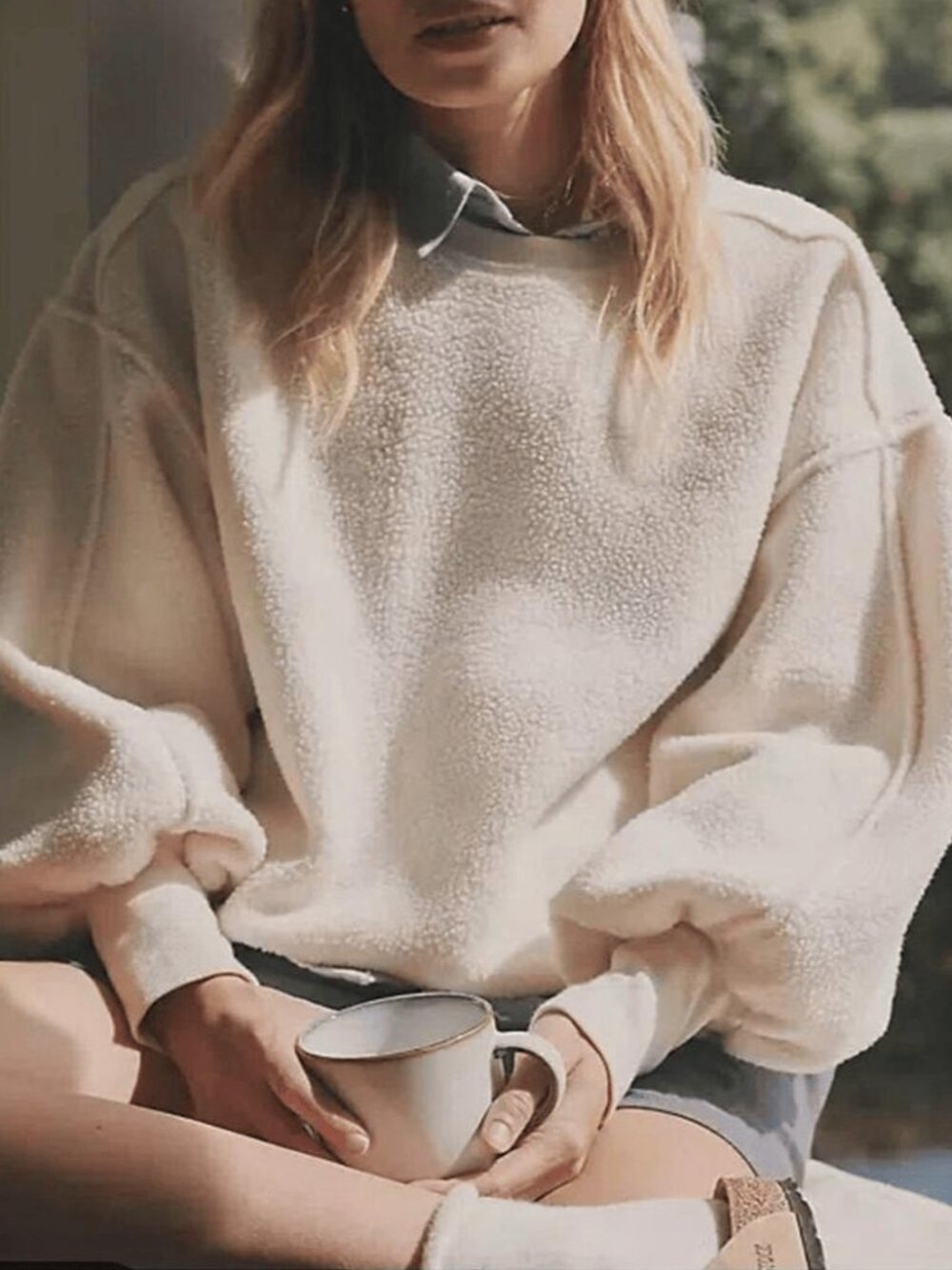 Anthropologie Pilcro Sherpa Fleece Balloon Sleeve Sweatshirt